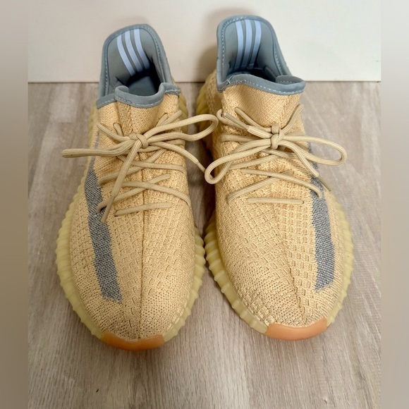 Yeezy x Adidas Boost 350 Tan & Blue Linen Fabric Sneakers Shoes sz 7 - Picture 10 of 11